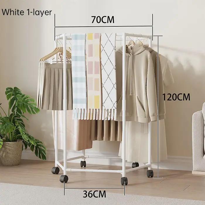 Porte-vêtements hexagonal rotatif sur roulettes, en métal, vertical, robuste, multifonctionnel