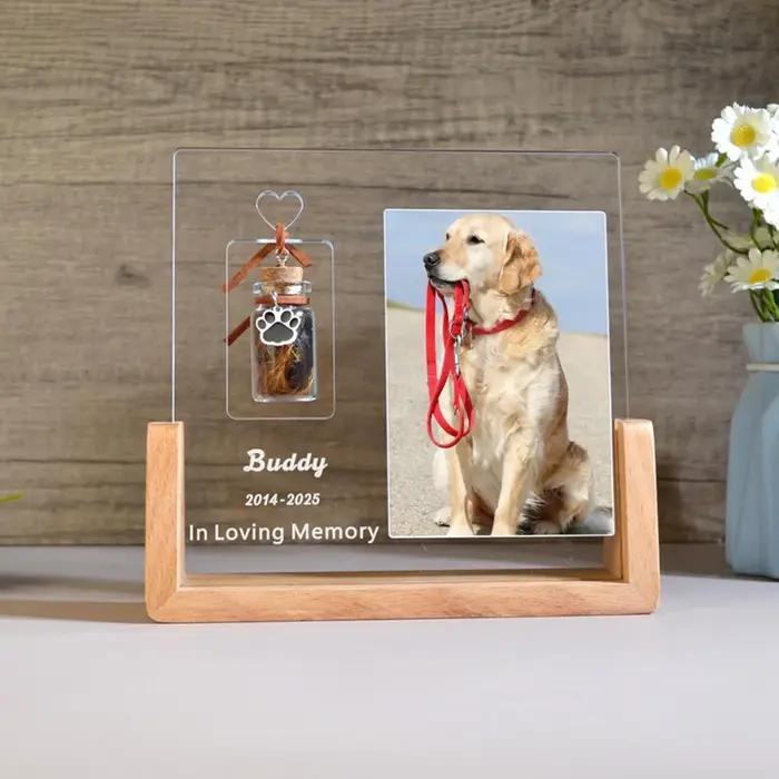 Plaque hommage pour animaux de compagnie, Portrait personnalisé en acrylique, Photo gravée, nom, sou