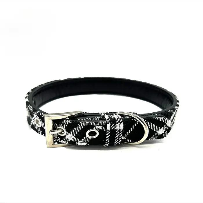 Collier pour animaux de compagnie tissu à carreaux collier pour chien classique PU chien marche chien fournitures pour animaux de compagnie quatre saisons sortie