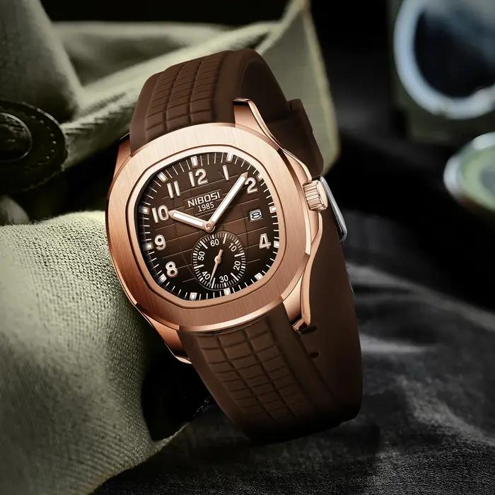 Montre homme luxe NIBOSI 30ATM étanche acier inoxydable - Montre quartz carrée avec date et lumières