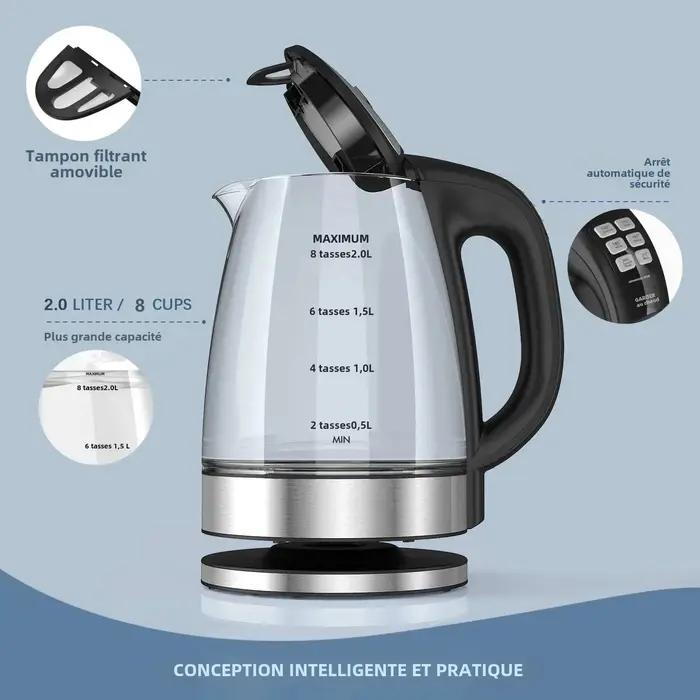Bouilloire Électrique en Verre DEVISIB à Température Variable avec Fonction de Maintien au Chaud pour Thé et Café Occasions Spéciales Réunions Familiales et Amicales