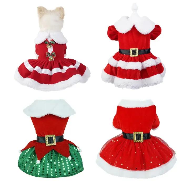 Robes de Noël pour petits chiens chats automne hiver nouvel an classique ceinture rouge vêtements