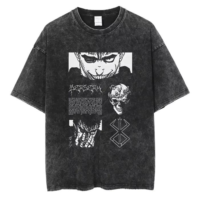 T-shirt Berserk Manga pour hommes et femmes, T-shirt Guts Anime, T-shirt vintage, Coton lavé, Vêtements d'été décontractés, Économie à manches courtes