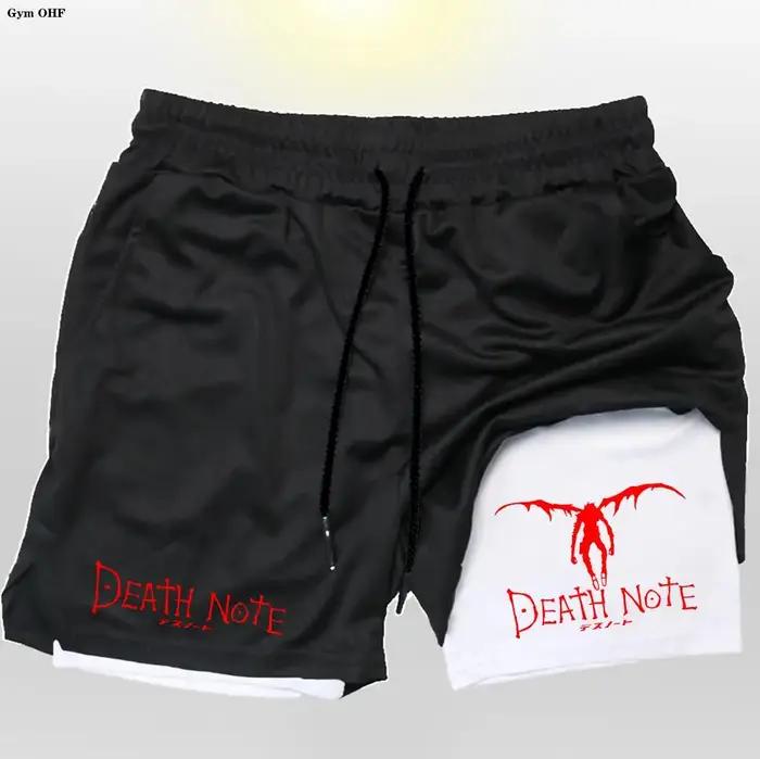 Hommes Shorts 2 en 1 Double pont Anime Death Note séchage rapide Gym Runnung Sport Shorts Fitness Jo