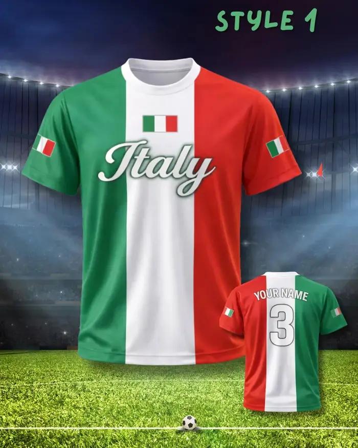 Maillot de football drapeau italien personnalisé avec nom et numéro