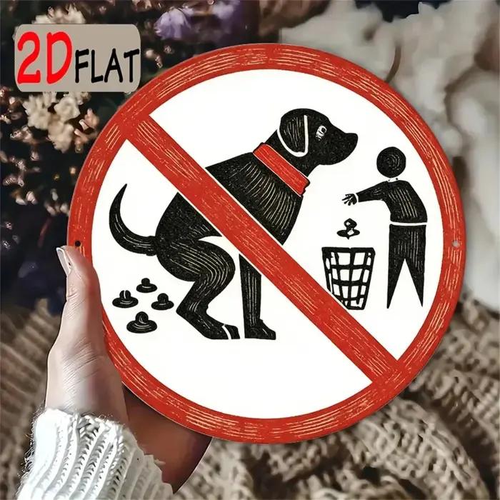 Panneau vintage « Pas de crottes de chien » rond en aluminium avec empreinte de patte