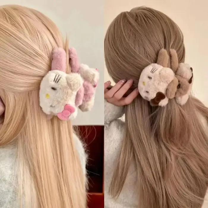 Ctue Anime marron Kitty peluche griffe de cheveux requin pince Barrettes crabe pinces à cheveux pour