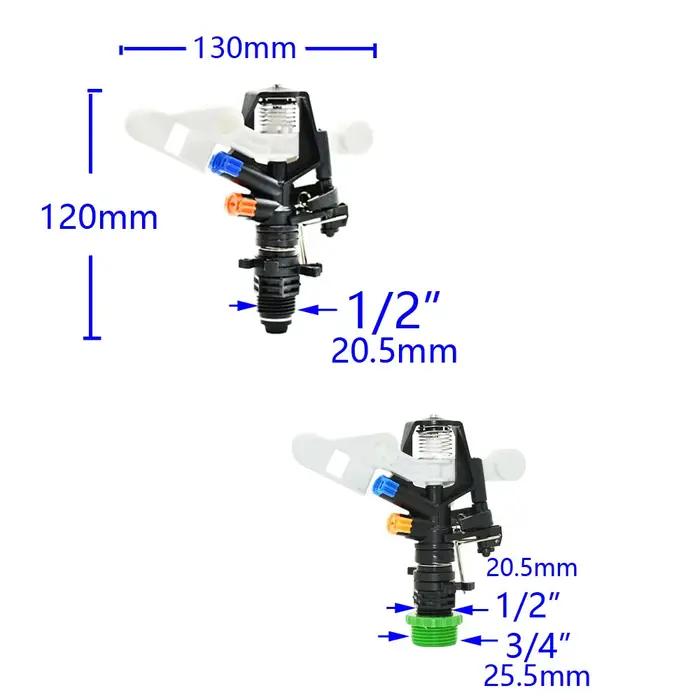 Lot de 10 arroseurs rotatifs 1/2 et 3/4 pouces à angle réglable, buses à bras oscillant pour système