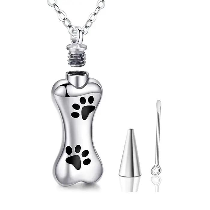 Collier pendentif urne commémorative en os de chien pour cendres avec patte en acier inoxydable, cadeaux souvenirs personnalisés pour animaux de compagnie, bijoux de crémation