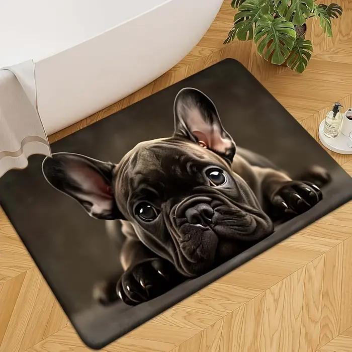 Paillasson imprimé chiot bouledogue français, adapté à la chambre à coucher, à la cuisine, à la sall