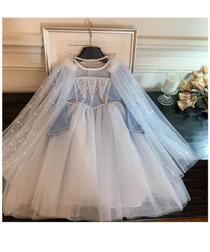 Robe princesse Elsa pour filles, automne 2025, robe en gaze moelleuse au trésor pour femmes avec châ