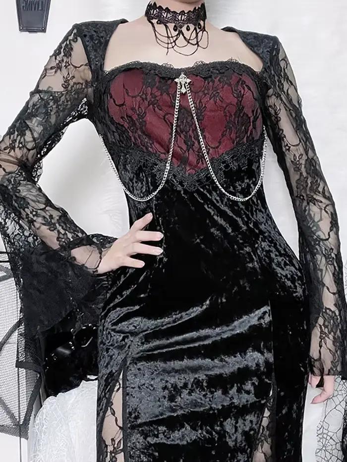 Goth foncé élégant centre commercial gothique femmes robes de soirée Grunge esthétique e-girl velour