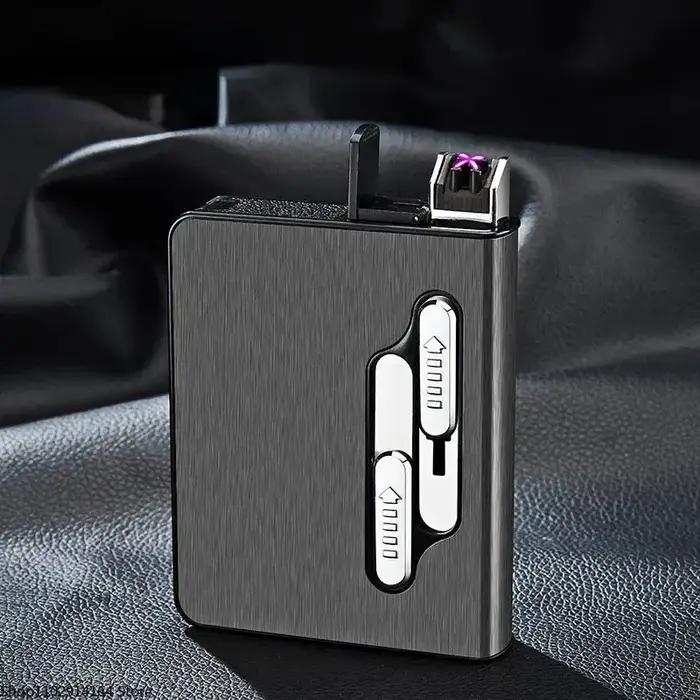 10 pièces 20 Cigarettes de grande capacité USB étui à Cigarettes Rechargeable briquet Double Arc rés