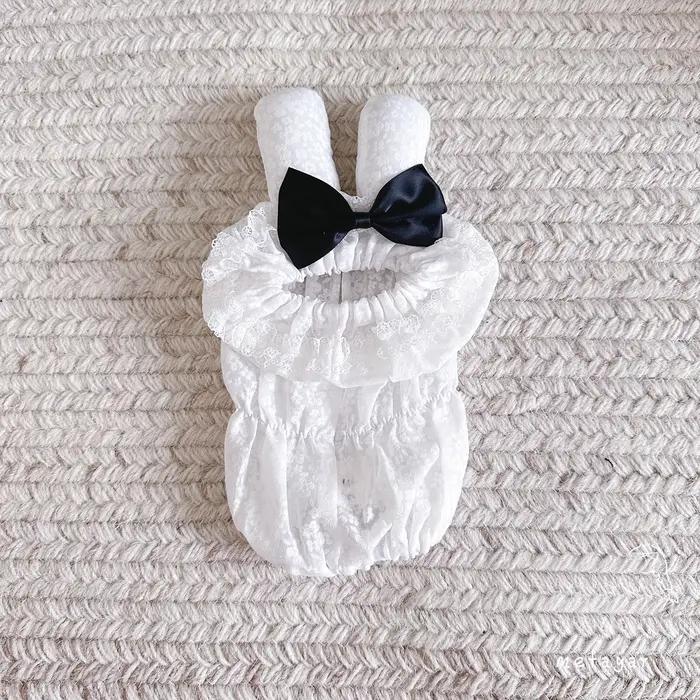 Accessoires pour chiens : Bandeau anti-salissure pour petits chiens, avec nœud oreilles de lapin, po