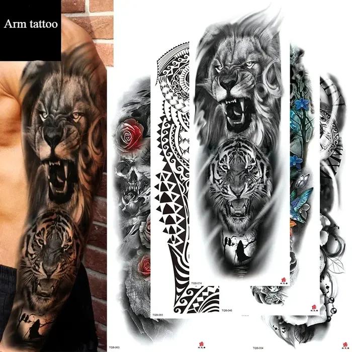 Tatouages Flash pour bras complet, autocollants temporaires imperméables pour bras longs, faux tatouage artistique pour hommes