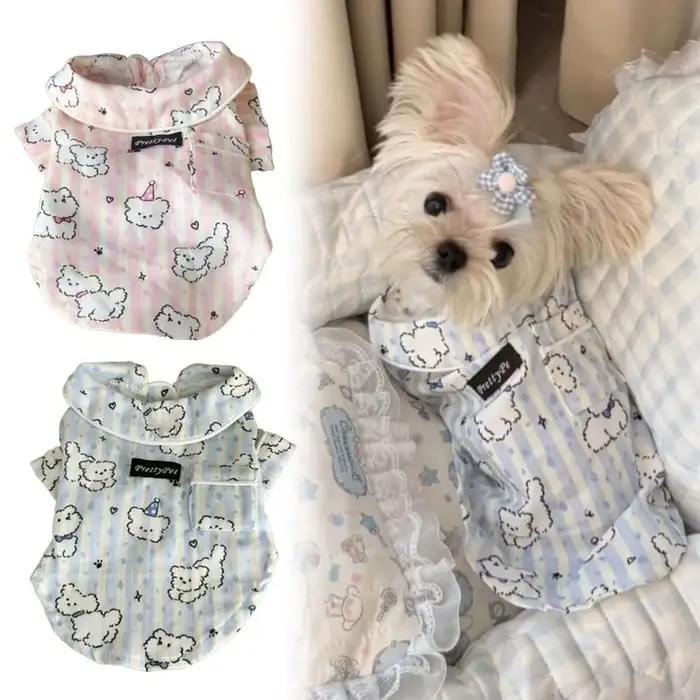 Nouvelle tenue de nuit pour chien à motif chiot mignon, respirante, anti-chute de poils, vêtements d'intérieur pour animaux de compagnie, bleu rose, manches courtes