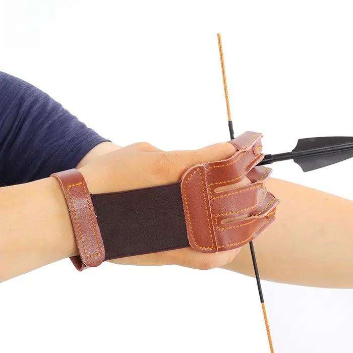 Gant trois doigts tir à l'arc cuir vachette - Protection main chasse et sports outdoor