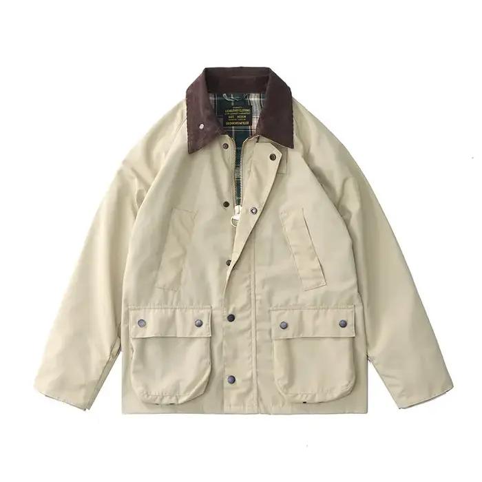 Veste en toile cirée pour homme, nouvelle collection, style rétro américain, col en velours côtelé kaki
