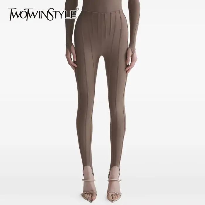 TWOTWINSTYLE solide épissé plis Chic pantalon femme taille haute minceur Streetwear minimaliste femm