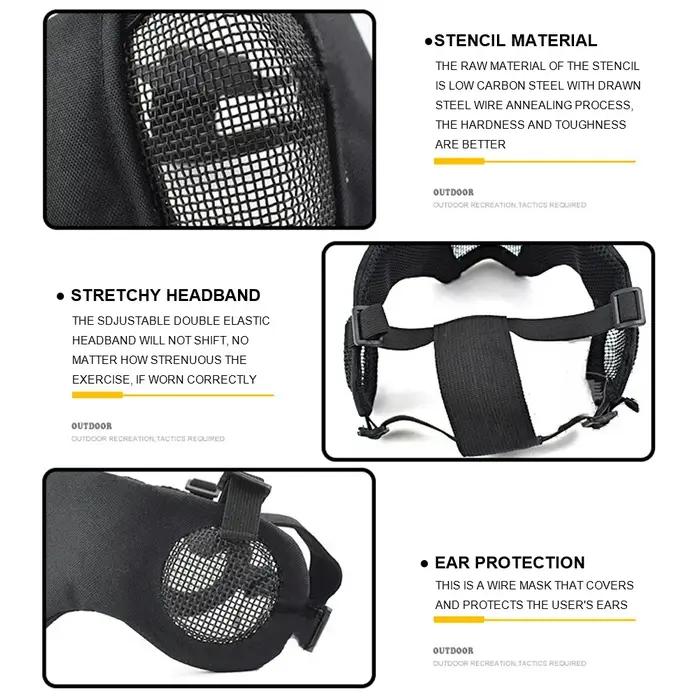 Tactical Airsoft Mask Half Face Paintball Shooting CS Foldable Steel Mesh Mask W