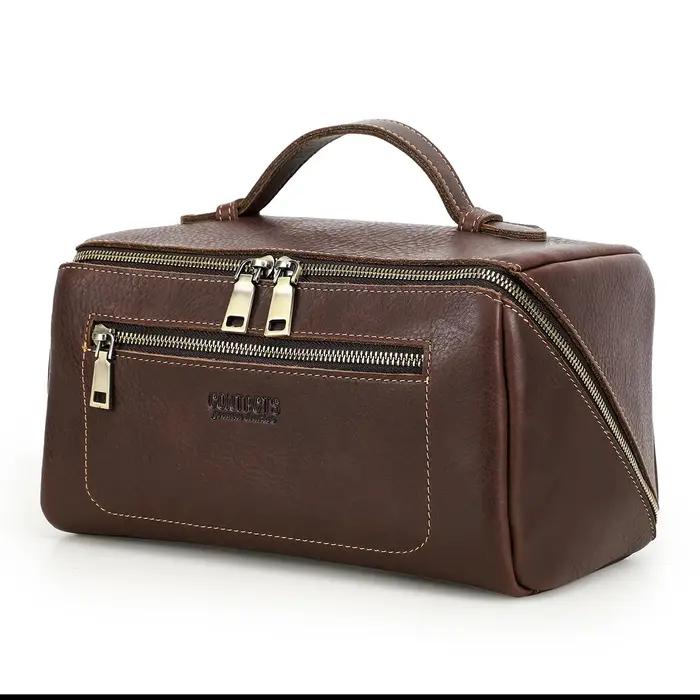 Sac à cosmétiques personnalisé homme en cuir véritable, boîte décontractée, pliable et extensible, pour homme, kit de toilette, trousse de maquillage luxe