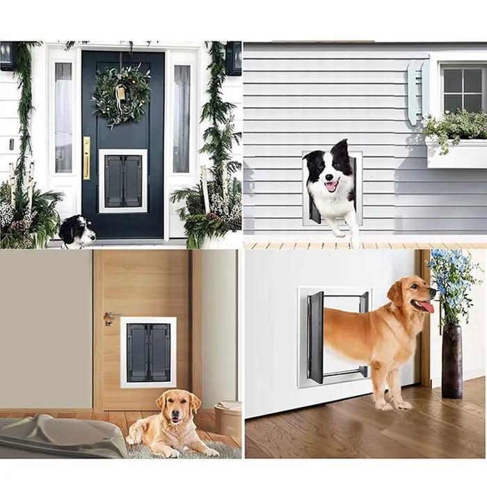 Grande porte pour chiens en alliage d'aluminium avec système de verrouillage double panneau pour animaux de compagnie grands et moyens occasions intérieures et extérieures
