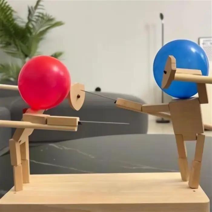 Jeu de combat de ballons pour 2 joueurs, bataille de ballons, clôture en bois faite à la main, tête de marionnette gonflable, combattant en bois rapide