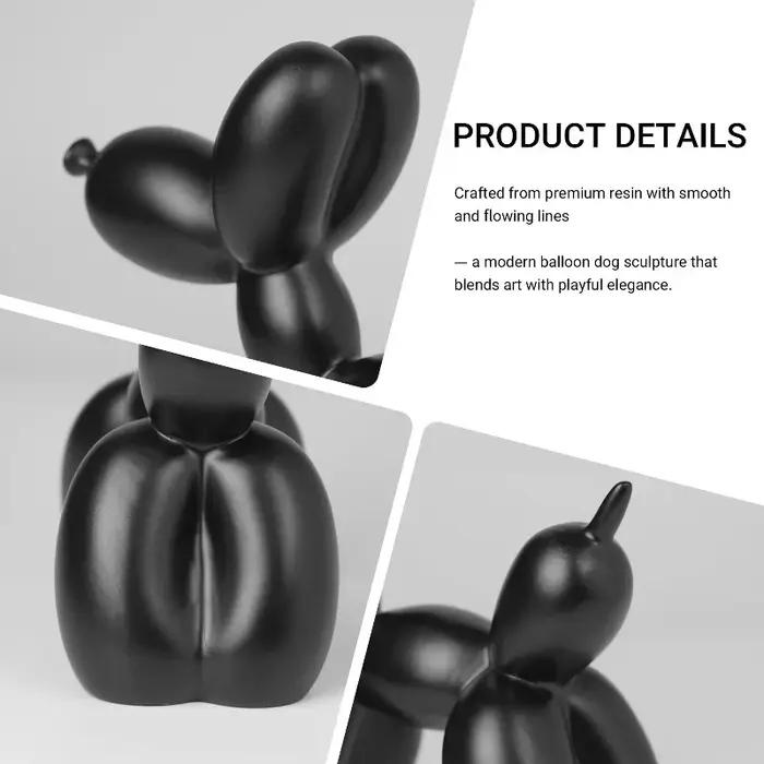 Sculpture de chien en ballon, décoration d'art moderne, convient aux salons, chambres, bureaux, bibliothèques et entrées, statues cadeaux (noir)