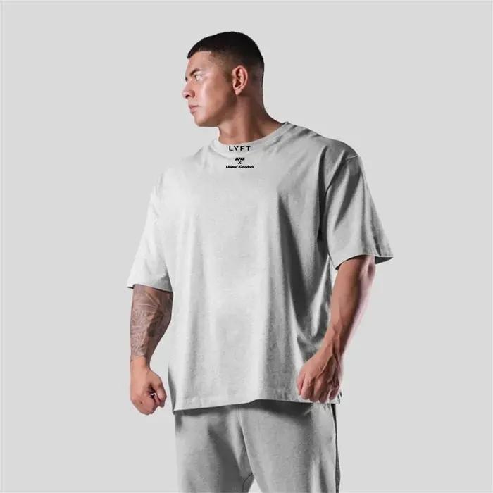LYFT 100% coton hommes T-Shirt de gymnastique coupe ample à manches courtes Sport Fitness course entraînement chemise d'entraînement en tailles M à XXXL