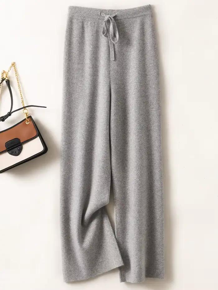 Pantalon basique doux et décontracté pour femme, avec ceinture, tricot 100% laine mérinos, populaire