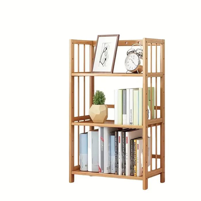 Organisateur de rangement en bois de bambou à plusieurs niveaux pour cuisine salon bureau avec support de sol réglable pour livres et accessoires