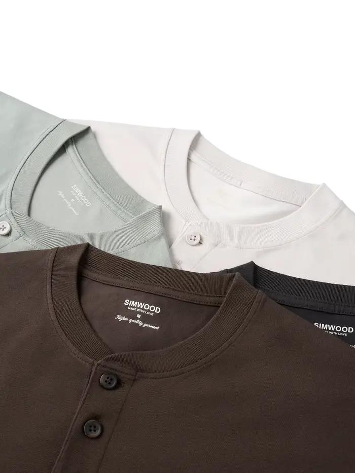 SIMWOOD Nouveauté Été 2026 T-shirts Homme en Tissu Sorona 230 g/m² Col Henley Grandes Tailles Vêtements de Marque