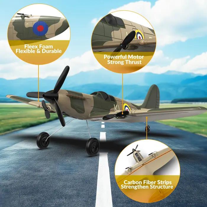 Avion Spitfire RC pour garçons et enfants, 2.4G, 3CH pouvez-vous ro Stabilizer, Partners Wing, EPP Foam, 400mm Wingspan Airplane, RTF Fighter