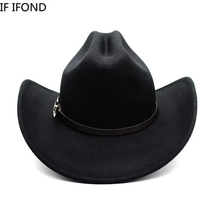 Chapeau de Cowboy occidental Vintage pour hommes, Cowgirl de Jazz avec Cloche en cuir à large bord,
