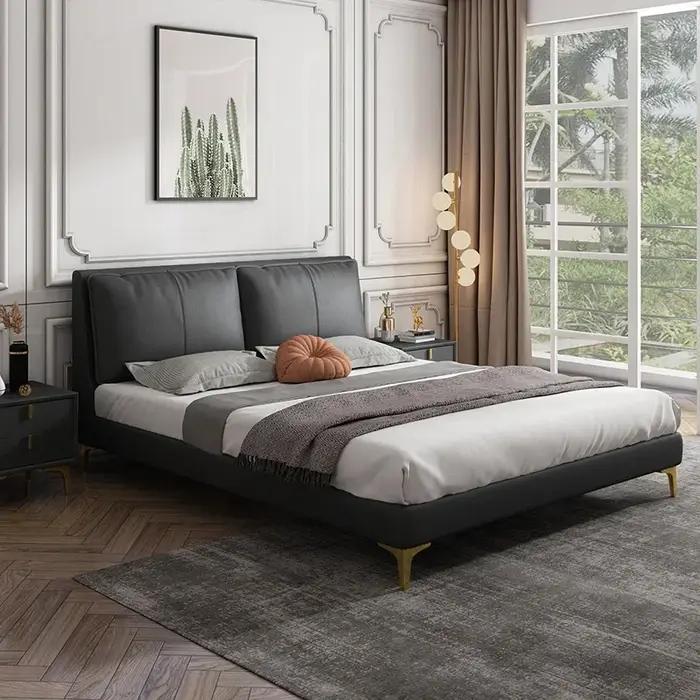 Hôtel moderne lit minimaliste luxe en bois massif Design cuir à la mode lit Letto Gonfiabile Per Dor