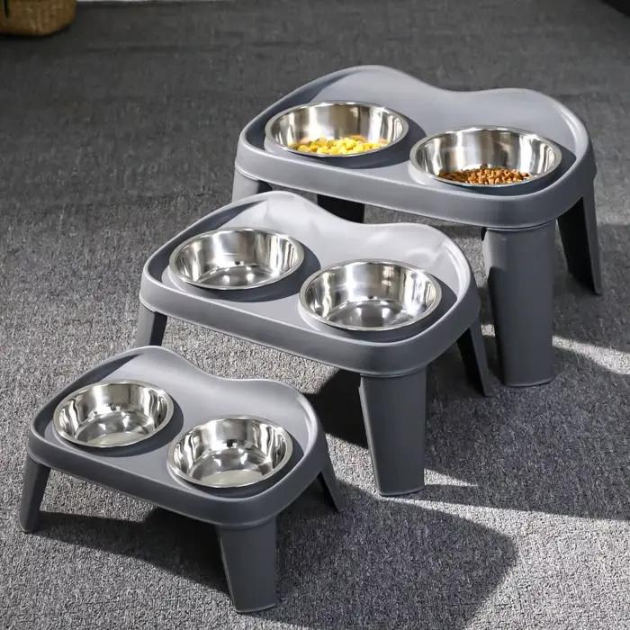 Bol pour chien en acier inoxydable, double bol, bac à nourriture détachable pour chien, grande capacité, abreuvoir pliable pour animaux de compagnie, chaton, chiot