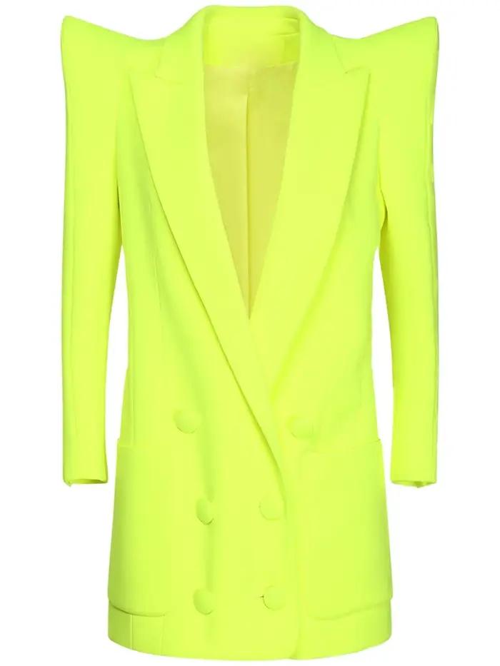 HIGH STREET Nouvelle Collection 2026 Veste de Créateur Femme Épaules Imposantes Double Boutonnage Blazer Long Fluorescen