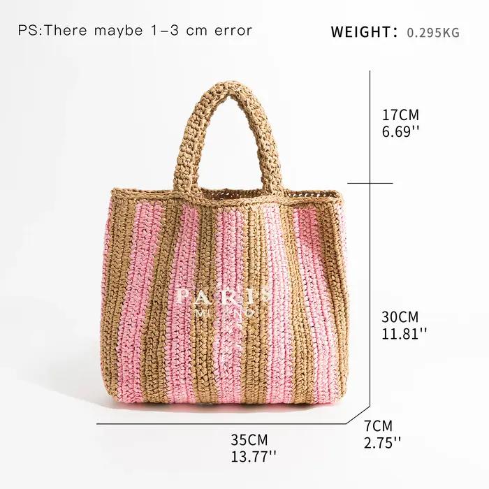 Design de luxe femmes tressé raphia paille Crochet sacs grande capacité fourre-tout décontracté sac