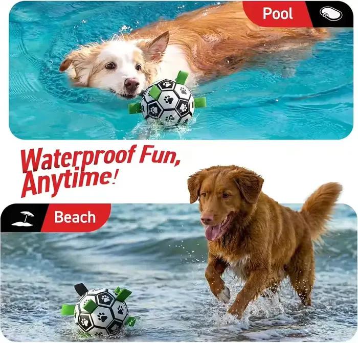 Ballon de football pour chien cuir flottant avec languettes interactives pour mâchage et jeu en plein air et en eau occasions spéciales chiens agressifs mordants