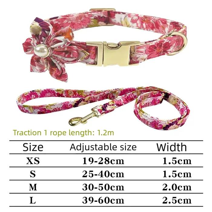 Collier personnalisable en coton avec motif floral et boucle dorée pour chiens et chats de toutes tailles et saisons