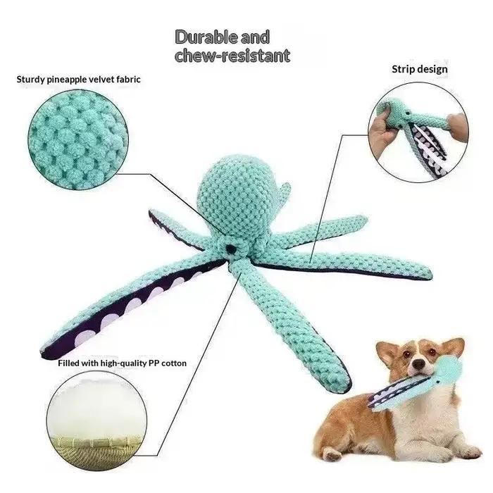 Jouet à mâcher en caoutchouc et polaire en forme de pieuvre pour chiens agressifs jouet interactif pour soulager l'anxiété occaSIONS spécIALES