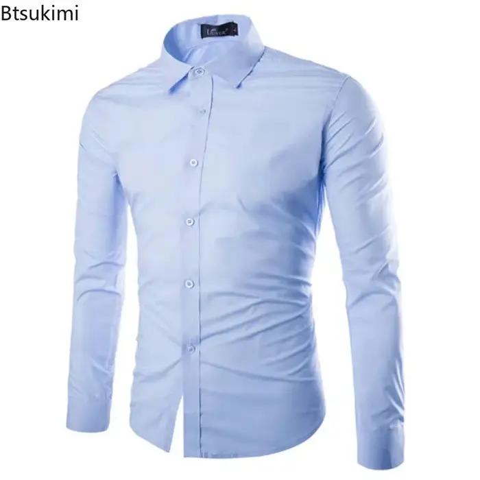 Chemises habillées unies en 17 couleurs pour hommes sans repassage élégantes pour affaires et soirées