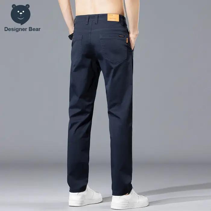 Pantalon décontracté pour homme, collection Printemps-Été, 97% coton, coupe droite, couleur unie, pour affaires et loisirs, long, kaki, gris, bleu