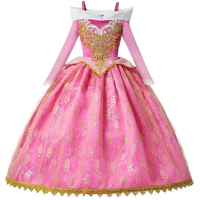 Fille Aurora robe de princesse enfants luxueux Cosplay Costume Rose