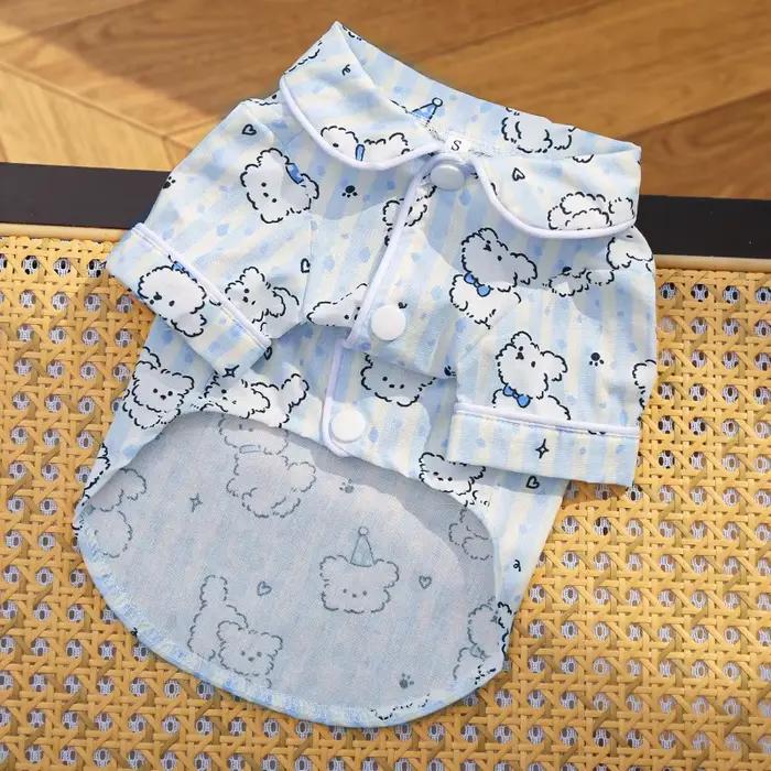 Chemise pour chien, vêtements de couple pour animaux de compagnie printemps-automne, motif dessin animé chiot, gilet Teddy, vêtements de maison doux pour Yorkshire, vêtements de nuit