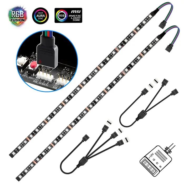 Bande lumineuse LED de jeu RGB 1 à 2/3, Kit de répartiteur pour carte mère Aura Sync 12V, 4 broches,