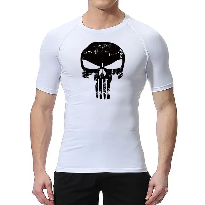 Chemises de Compression à imprimé tête de mort pour hommes, t-shirts de course, d'entraînement, de s