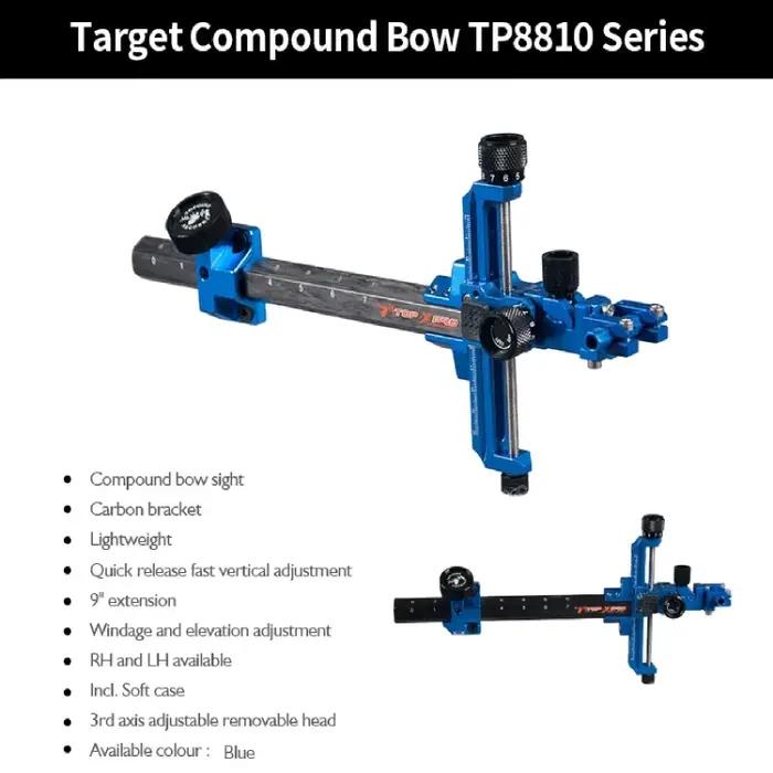 Visée précise arc et flèche TOPOINT ARCHERY TOP X PRO réglable sur 4 axes pour chasse et compétition fibre de carbone aluminium