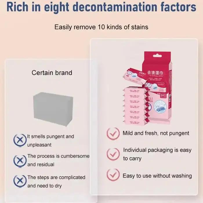 64 lingettes nettoyantes pour vêtements, multi-usages, sans lavage, pour enlever les taches, pour chaussures, cuir, vestes