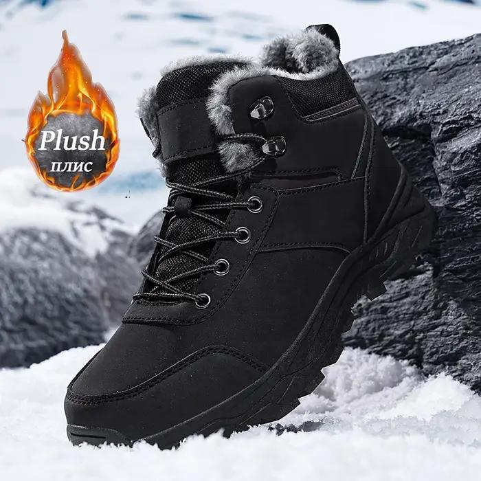 Bottes de neige montantes à semelles épaisses doublées de polaire pour hommes, chaussures de randonn